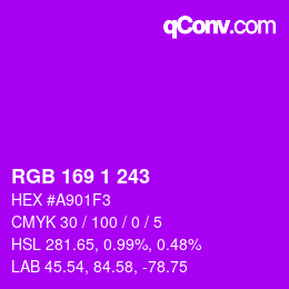 Color code: RGB 169 1 243 | qconv.com