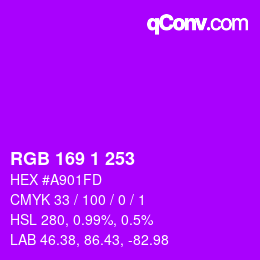 Color code: RGB 169 1 253 | qconv.com