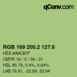 カラーコード: RGB 169 200.2 127.6 | qconv.com