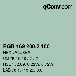カラーコード: RGB 169 200.2 186 | qconv.com