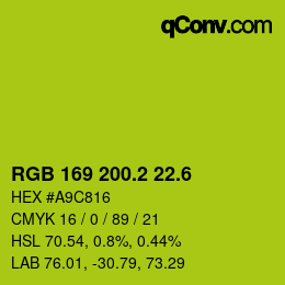 カラーコード: RGB 169 200.2 22.6 | qconv.com