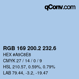 カラーコード: RGB 169 200.2 232.6 | qconv.com