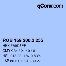 カラーコード: RGB 169 200.2 255 | qconv.com