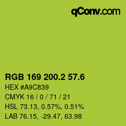 カラーコード: RGB 169 200.2 57.6 | qconv.com