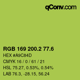 カラーコード: RGB 169 200.2 77.6 | qconv.com
