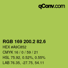 カラーコード: RGB 169 200.2 82.6 | qconv.com