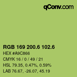 カラーコード: RGB 169 200.6 102.6 | qconv.com