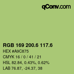 カラーコード: RGB 169 200.6 117.6 | qconv.com