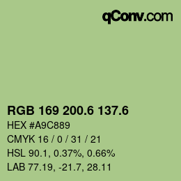 カラーコード: RGB 169 200.6 137.6 | qconv.com