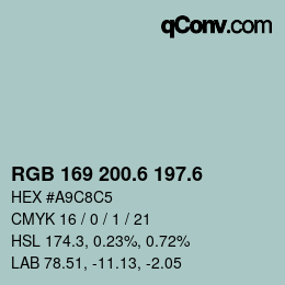 カラーコード: RGB 169 200.6 197.6 | qconv.com