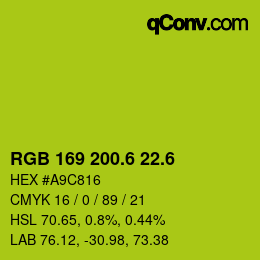 カラーコード: RGB 169 200.6 22.6 | qconv.com