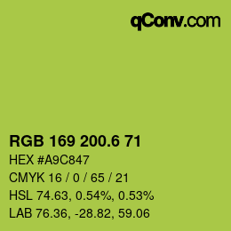 カラーコード: RGB 169 200.6 71 | qconv.com