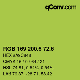 カラーコード: RGB 169 200.6 72.6 | qconv.com
