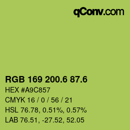 カラーコード: RGB 169 200.6 87.6 | qconv.com