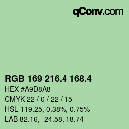 カラーコード: RGB 169 216.4 168.4 | qconv.com