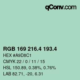 カラーコード: RGB 169 216.4 193.4 | qconv.com