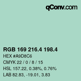 カラーコード: RGB 169 216.4 198.4 | qconv.com