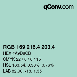 カラーコード: RGB 169 216.4 203.4 | qconv.com
