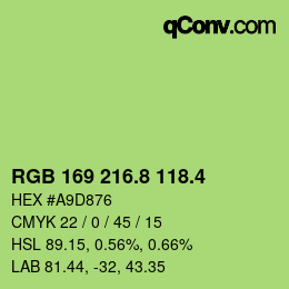 カラーコード: RGB 169 216.8 118.4 | qconv.com
