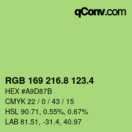 カラーコード: RGB 169 216.8 123.4 | qconv.com