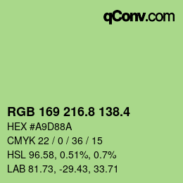 カラーコード: RGB 169 216.8 138.4 | qconv.com