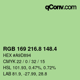 カラーコード: RGB 169 216.8 148.4 | qconv.com