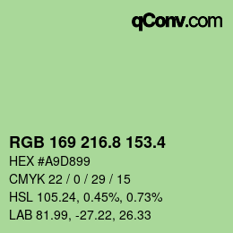カラーコード: RGB 169 216.8 153.4 | qconv.com