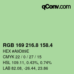 カラーコード: RGB 169 216.8 158.4 | qconv.com
