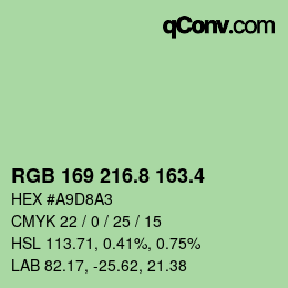 カラーコード: RGB 169 216.8 163.4 | qconv.com