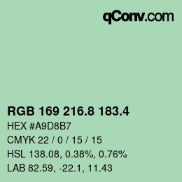 カラーコード: RGB 169 216.8 183.4 | qconv.com