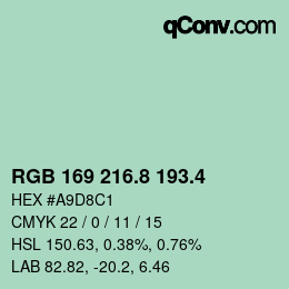 カラーコード: RGB 169 216.8 193.4 | qconv.com