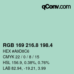 カラーコード: RGB 169 216.8 198.4 | qconv.com