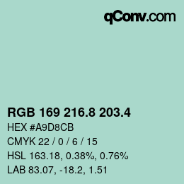 カラーコード: RGB 169 216.8 203.4 | qconv.com