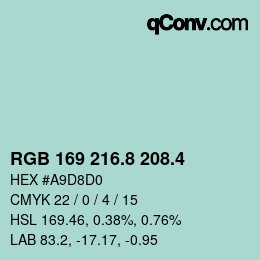 カラーコード: RGB 169 216.8 208.4 | qconv.com