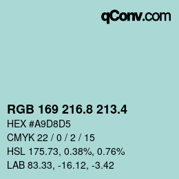 カラーコード: RGB 169 216.8 213.4 | qconv.com