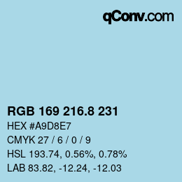 カラーコード: RGB 169 216.8 231 | qconv.com
