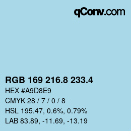 カラーコード: RGB 169 216.8 233.4 | qconv.com