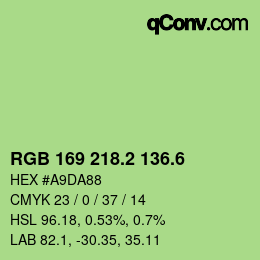 カラーコード: RGB 169 218.2 136.6 | qconv.com