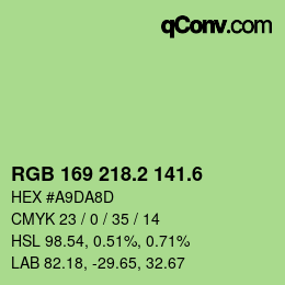 カラーコード: RGB 169 218.2 141.6 | qconv.com