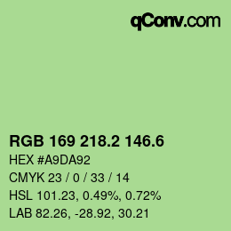 カラーコード: RGB 169 218.2 146.6 | qconv.com