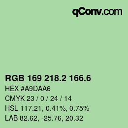 カラーコード: RGB 169 218.2 166.6 | qconv.com
