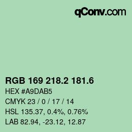 カラーコード: RGB 169 218.2 181.6 | qconv.com