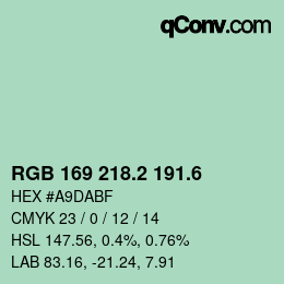 カラーコード: RGB 169 218.2 191.6 | qconv.com