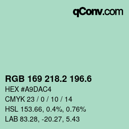 カラーコード: RGB 169 218.2 196.6 | qconv.com