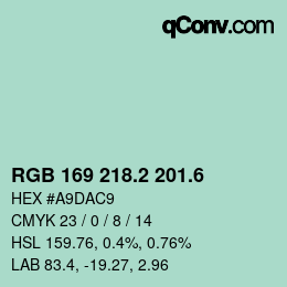 カラーコード: RGB 169 218.2 201.6 | qconv.com