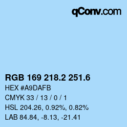 カラーコード: RGB 169 218.2 251.6 | qconv.com