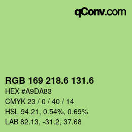 カラーコード: RGB 169 218.6 131.6 | qconv.com