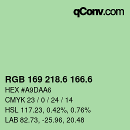 カラーコード: RGB 169 218.6 166.6 | qconv.com