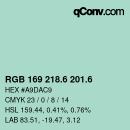 カラーコード: RGB 169 218.6 201.6 | qconv.com