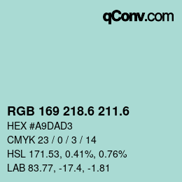 カラーコード: RGB 169 218.6 211.6 | qconv.com